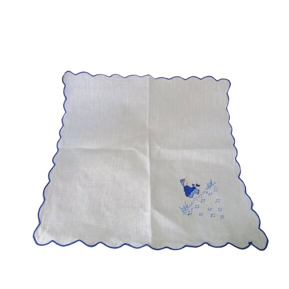 Vintage Embroidered Napkins Blue Shirt Boy Boat Scalloped Edges Four GUC - Picture 12 of 15